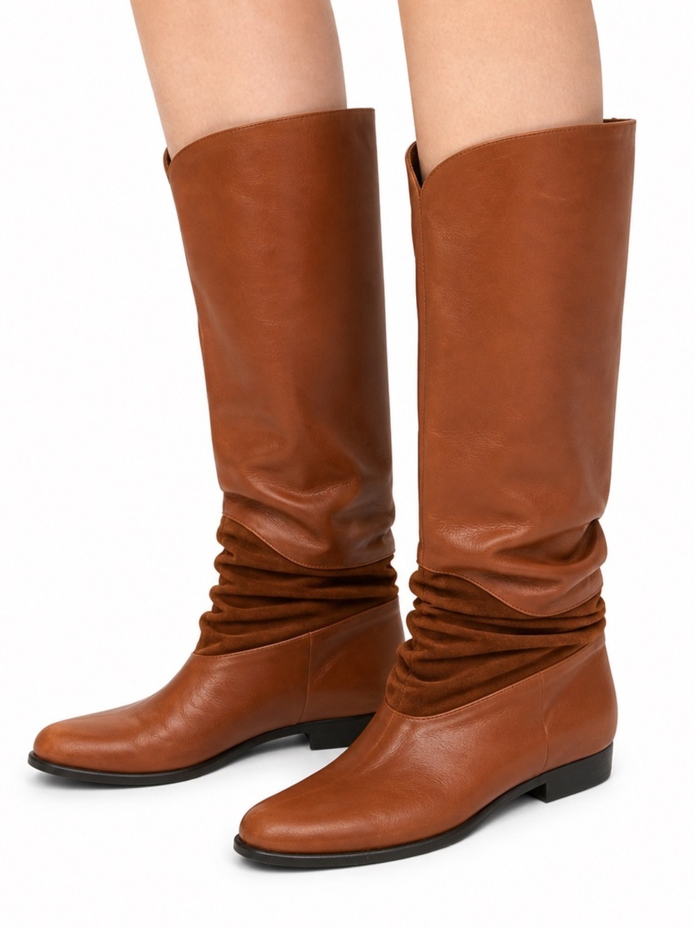 Vintage 80s Jaqueline Ferrar brown camel tone leather and suede boots. 10